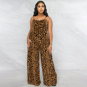 Leopard Print Sling  Plus Size Jumpsuit