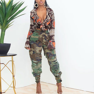 Camouflage Sex Slim Fit  Ripped  Pants