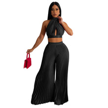 Load image into Gallery viewer, Silk Pleated Wide Leg Pants Two Piece Set
