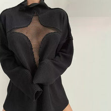 Load image into Gallery viewer, Winter Cutout Patchwork Mesh Loose High Collar Knitted Sweater
