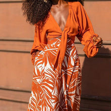 Load image into Gallery viewer, Printed Pants V Top Long Sleeve Two Piece Set
